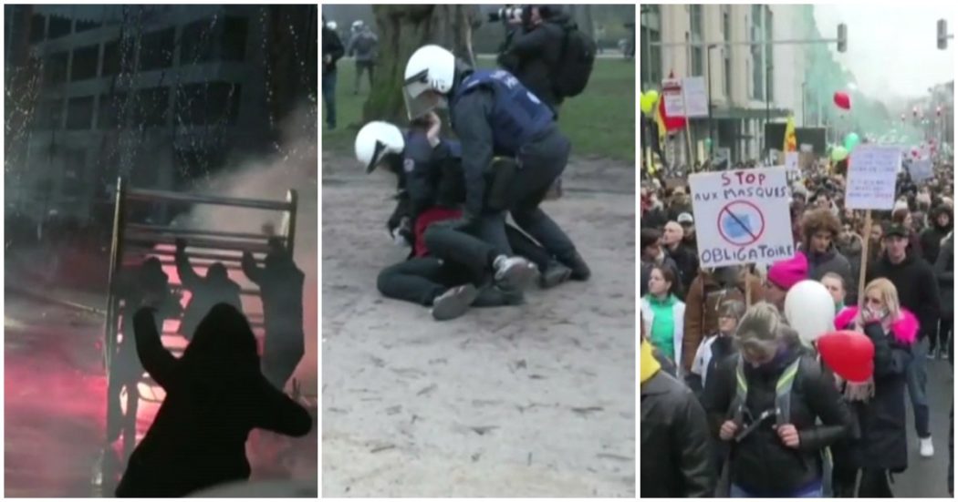 Proteste a Bruxelles contro le misure anti-Covid: tensioni tra manifestanti e polizia – Video