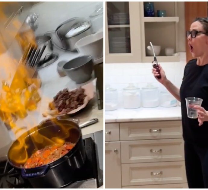 Jennifer Garner, manda a fuoco la cucina: troppo cognac sul “beef bourguignon” e dalla pentola si alzano le fiamme – VIDEO