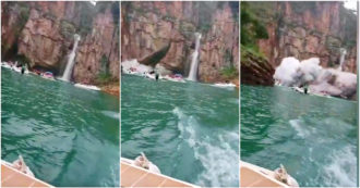 Copertina di Brasile, scogliera crolla sulle barche in un lago turistico: sette morti. Il video dell’incidente ripreso dalle altre imbarcazioni