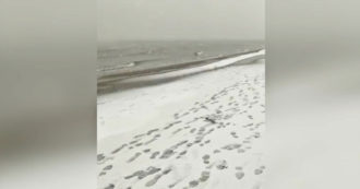 Copertina di Rimini, arriva la prima neve: spiaggia e lungomare imbiancati – Video