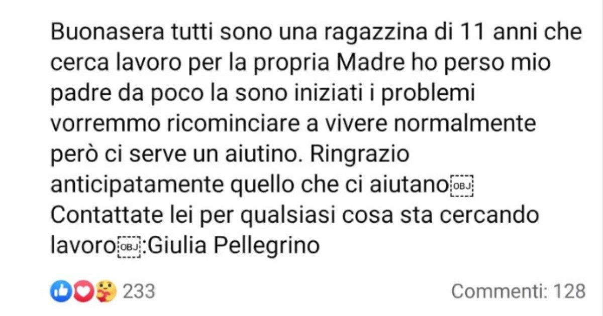 “Papà è morto, mamma è disoccupata, aiutateci”. L’appello di una 11enne romana su Facebook diventa virale e arrivano le proposte di lavoro