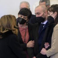 President of Senate, Maria Elisabetta Alberti Casellati (L),  pay tribute to the family of  President of the European Parliament, David Sassoli burning chamber in Campidoglio, Rome, Italy, 13 January 2022. Late David Sassoli will lie in state at the Rome city hall ahead of the state funeral on 14 January. European Parliament President David Sassoli has died at the age of 65 early morning on 11 January in Aviano, Italy where he was hospitalized, his spokesman announced.
ANSA/Claudio Peri