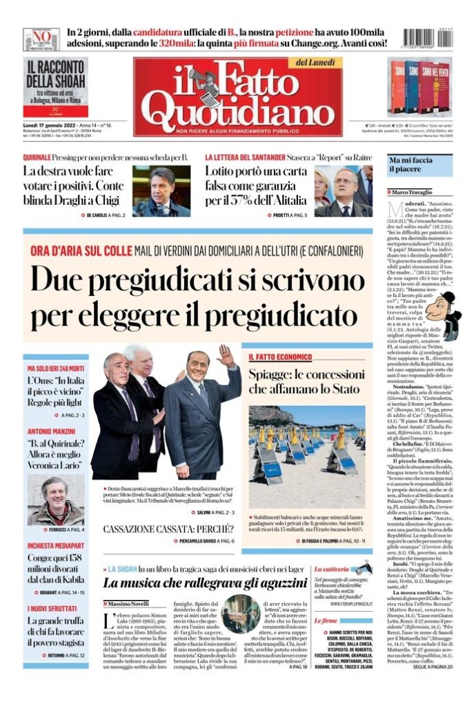 Copertina di lunedì 17 gennaio 2022