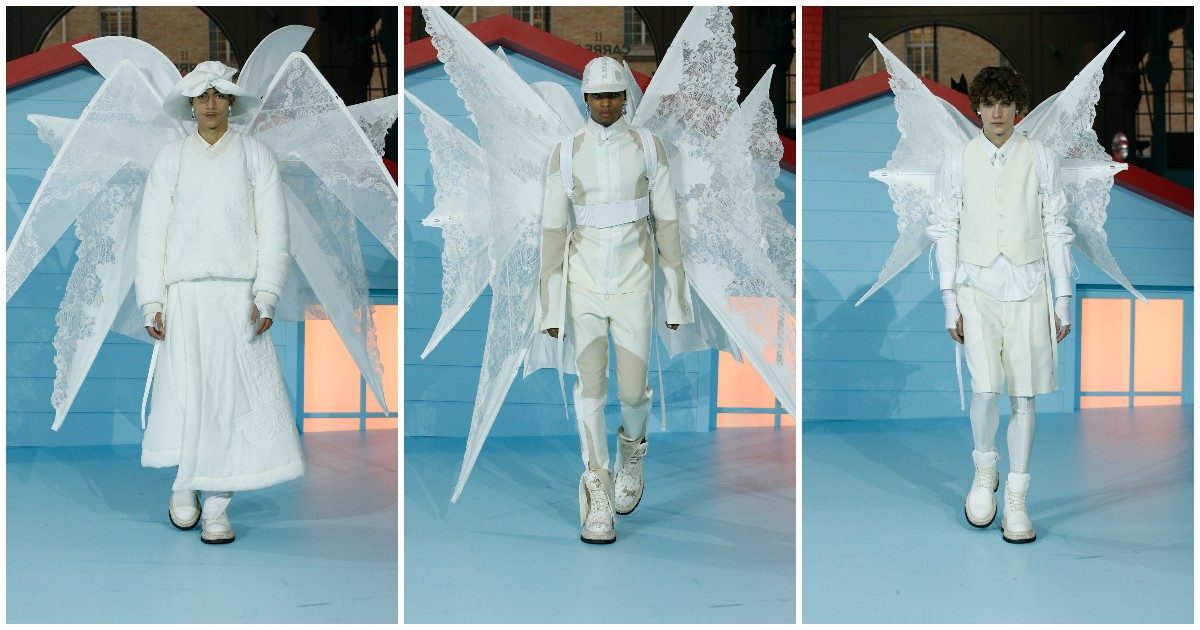 L’ultima sfilata di Virgil Abloh per Louis Vuitton: gli uomini-angelo commuovono Le Carreau du Temple. Foto, dettagli, backstage e celebrities