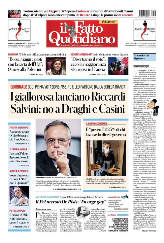 Copertina di lunedì 24 gennaio 2022