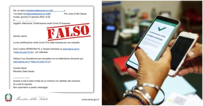 Green pass, false mail con avvisi di sospensione delle certificazioni. Il ministero della Salute avverte: “È una truffa”