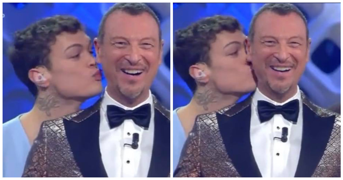 Sanremo 2022, Blanco dà un bacio sul collo ad Amadeus: ecco perché lo ha fatto