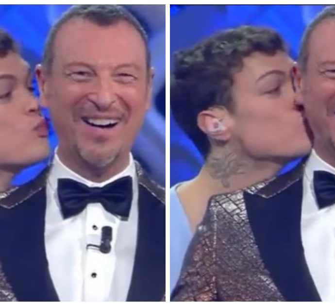 Sanremo 2022, Blanco dà un bacio sul collo ad Amadeus: ecco perché lo ha fatto
