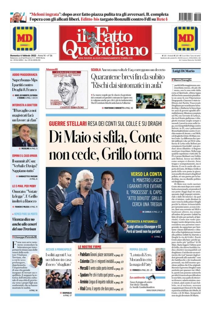 Copertina di domenica 6 febbraio 2022