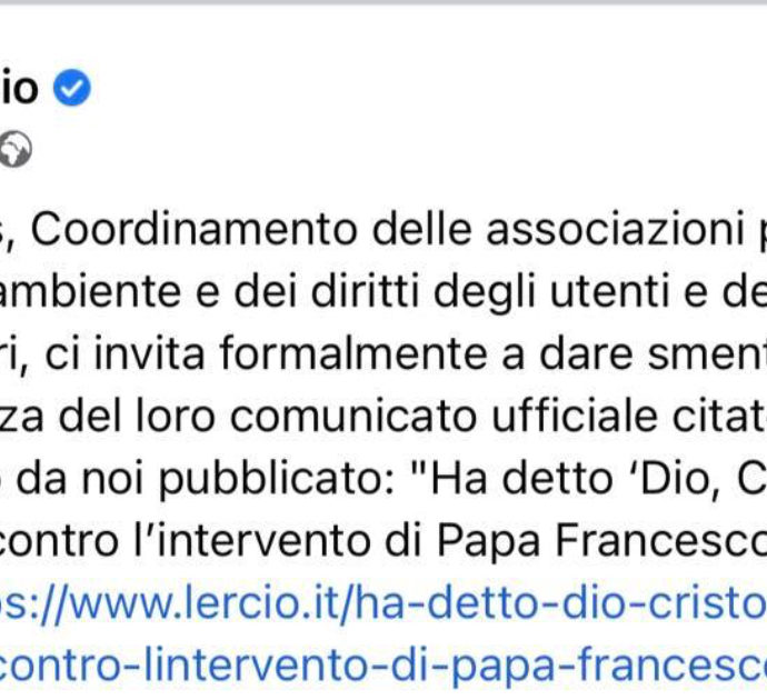 Codacons chiede a Lercio di smentire un articolo con un loro attacco a Papa Francesco: “Vi riveliamo una cosa. Tutte le notizie che pubblichiamo sono false”