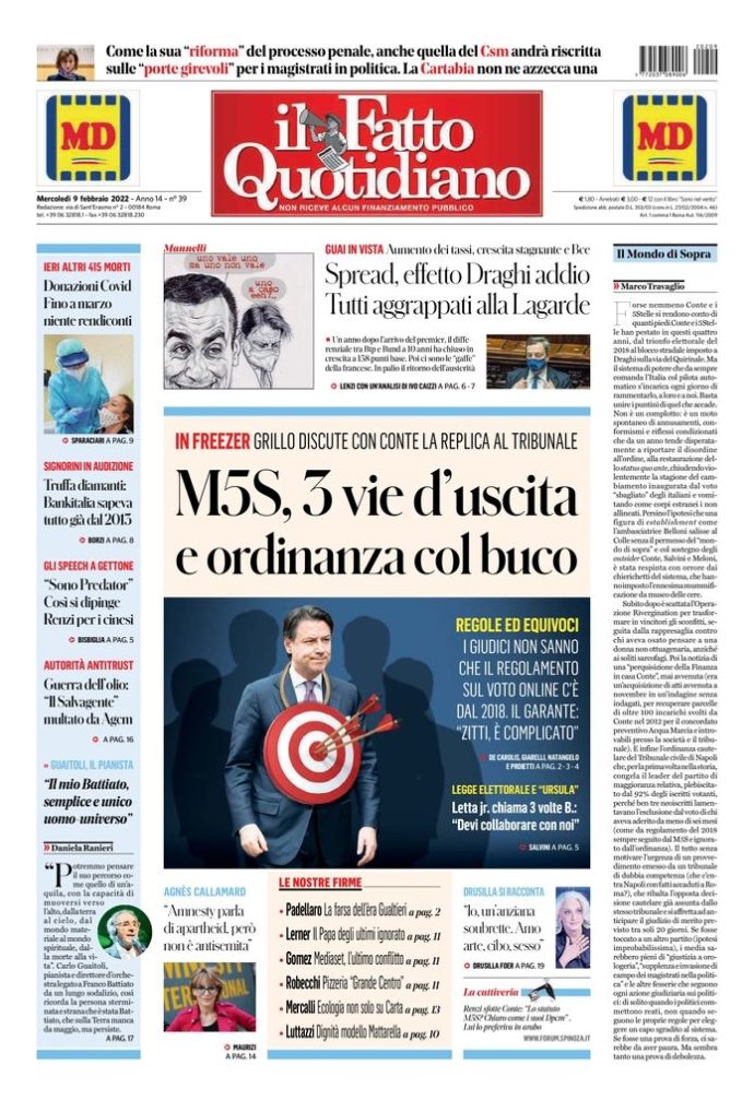 Copertina di mercoledì 9 febbraio 2022