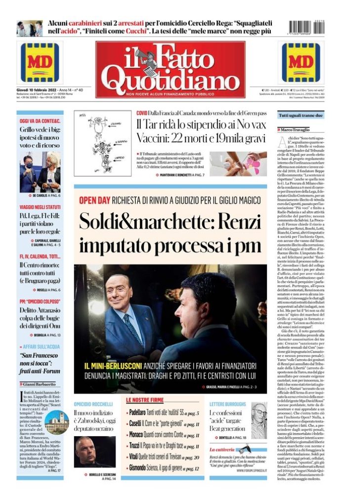 Copertina di giovedì 10 febbraio 2022