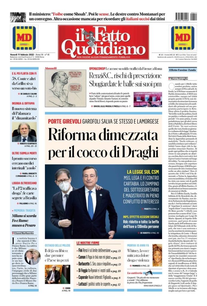 Copertina di venerdì 11 febbraio 2022