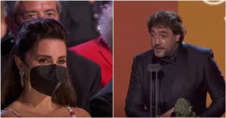 Copertina di Premi Goya, la dedica di Javier Bardem fa commuovere Penelepe Cruz: l’attrice in lacrime – Video
