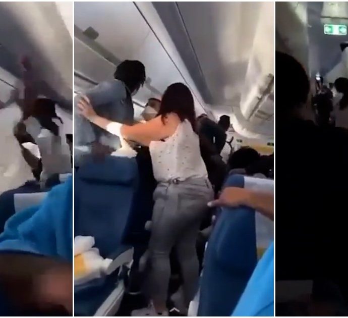 Rissa ad alta quota, a bordo di un volo da Parigi alla Guyana tre uomini se le sono date di santa ragione seminando il panico sull’aereo (video)