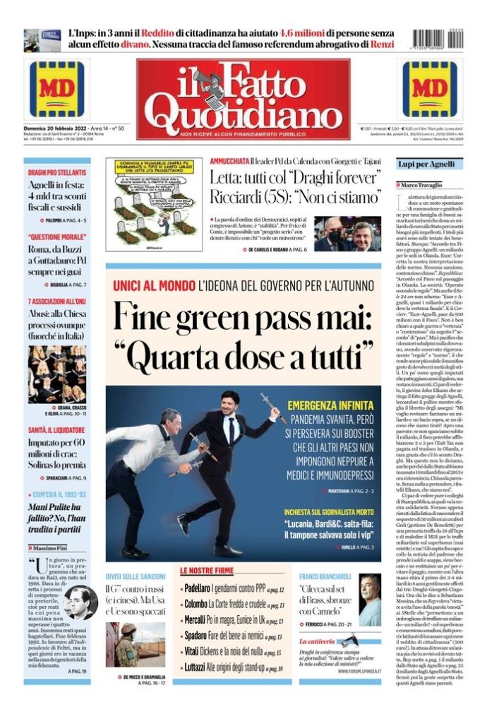 Copertina di domenica 20 febbraio 2022