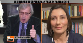 Copertina di Zona Bianca, Vittorio Sgarbi si scaglia contro Alessia Morani: “Fascistella, vai a ca*are”. Lei replica: “Non meriti risposta”