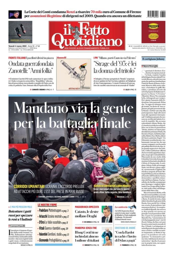 Copertina di venerdì 4 marzo 2022