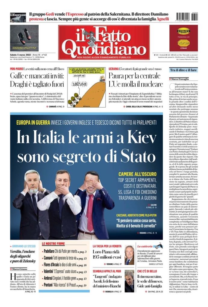 Copertina di sabato 5 marzo 2022