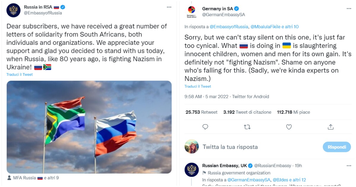 La Embajada de Alemania en Sudáfrica le dijo a la Embajada de Rusia: «¿Están luchando contra el nazismo en Ucrania? No es así, lamentablemente somos expertos en nazismo».