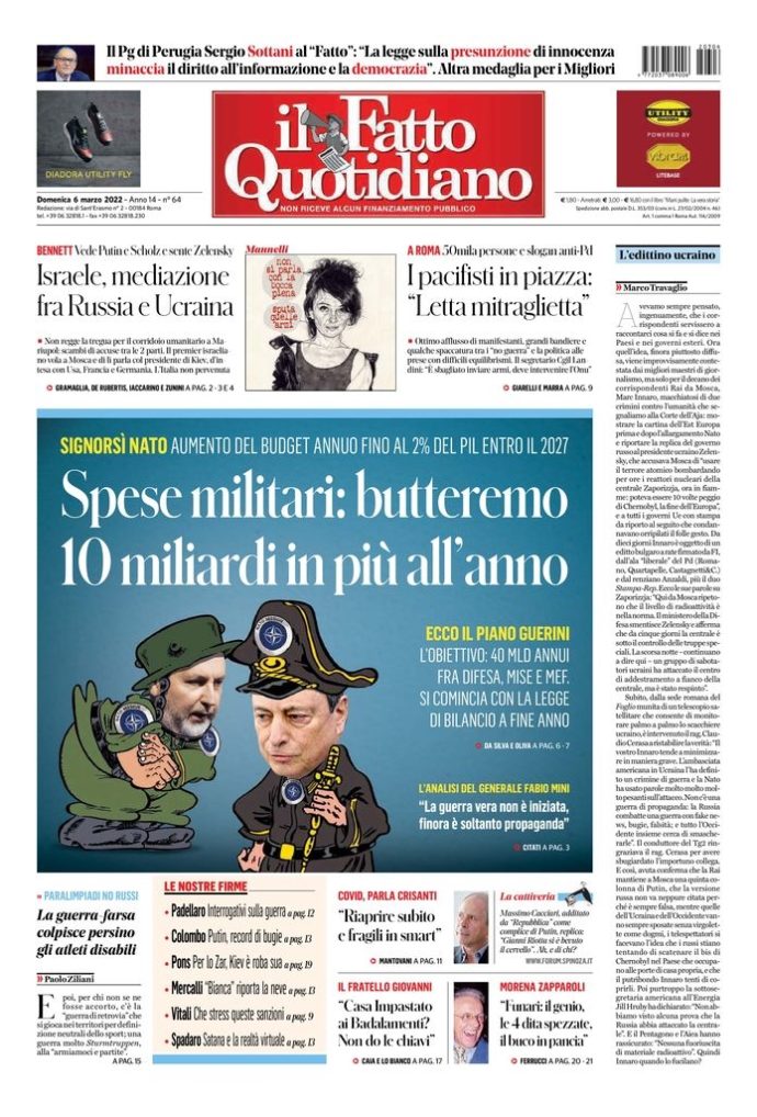 Copertina di domenica 6 marzo 2022