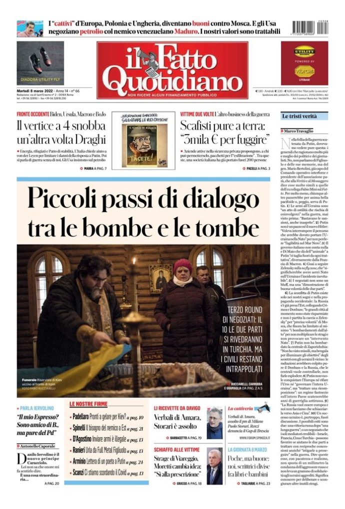 Copertina di martedì 8 marzo 2022