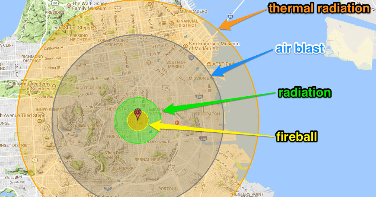 Quali sono gli effetti della bomba atomica a livello di vittime e raggio di estensione? La app Nukemap lo calcola