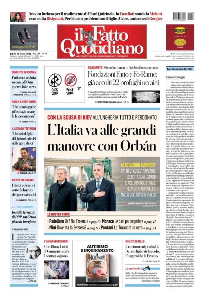 Copertina di sabato 12 marzo 2022