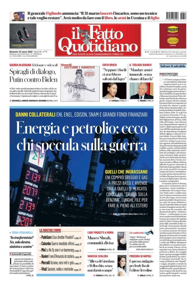 Copertina di domenica 13 marzo 2022