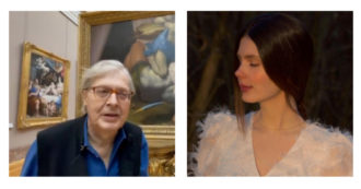 Copertina di Vittorio Sgarbi posta le foto della figlia Evelina e commenta: “Si sposa con la Natura”. I commenti: “Una Dea”, “Bellissima”