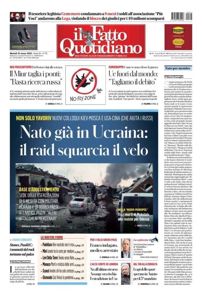 Copertina di martedì 15 marzo 2022