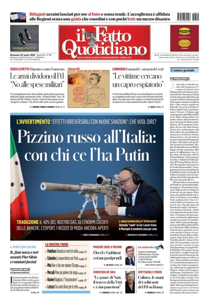 Copertina di domenica 20 marzo 2022