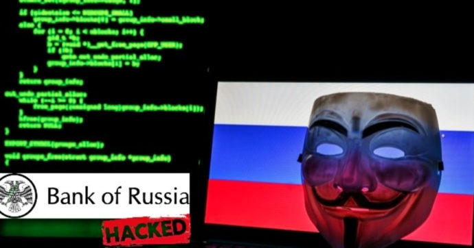 Guerra Russia-Ucraina, Anonymous annuncia: “Hackerata la Banca centrale di Mosca”. Ma l’istituto smentisce: “Nessuna violazione”