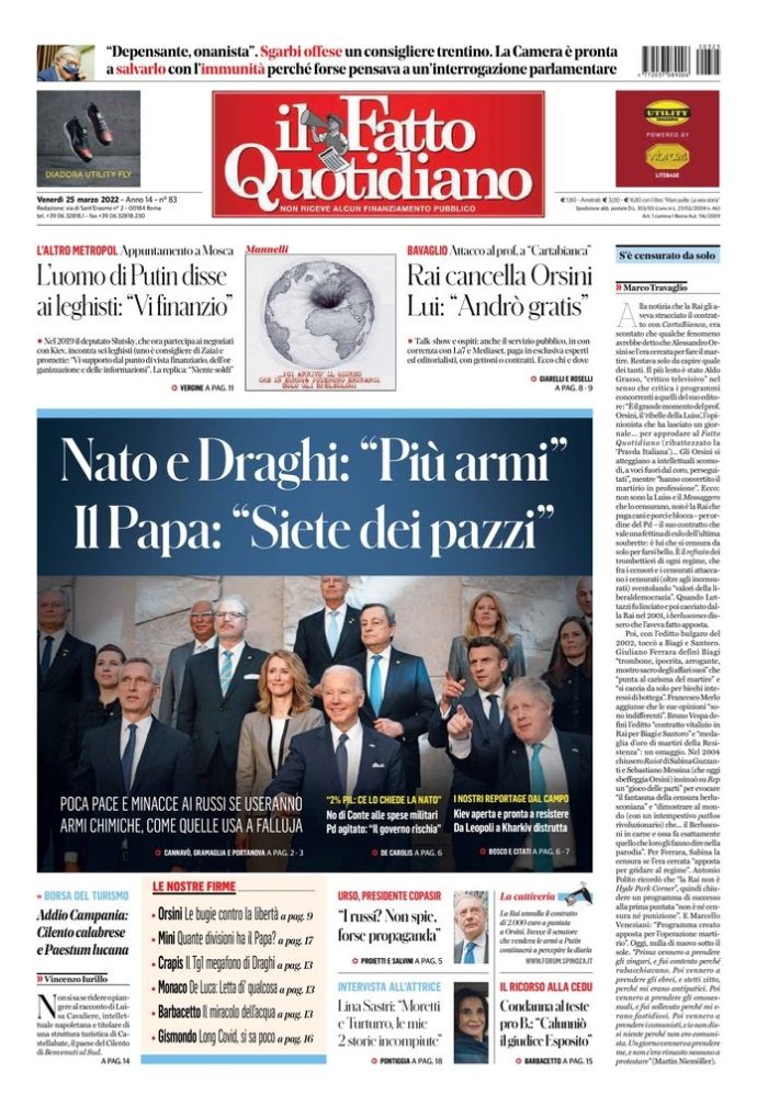 Copertina di venerdì 25 marzo 2022