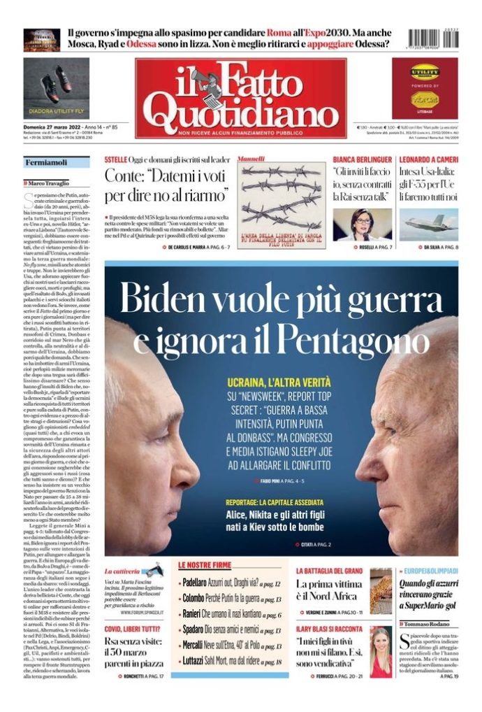 Copertina di domenica 27 marzo 2022