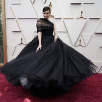 Sofia Carson arrives at the Oscars on Sunday, March 27, 2022, at the Dolby Theatre in Los Angeles. (AP Photo/Jae C. Hong)