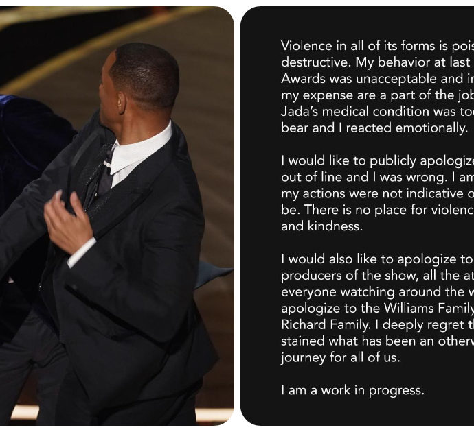 Oscar 2022, Will Smith scrive un post di scuse a Chris Rock: “Il mio comportamento è stato inaccettabile”