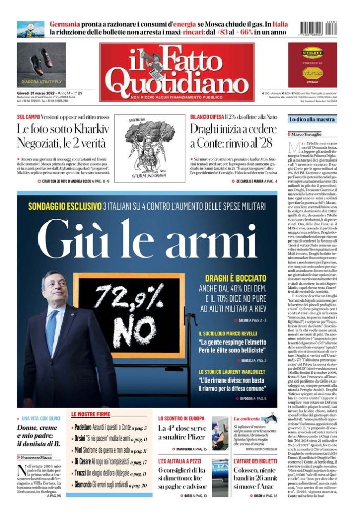 Copertina di giovedì 31 marzo 2022