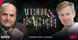 Copertina di Pier Luigi Bersani e Alessandro Orsini ospiti di Accordi&Disaccordi l’8 aprile alle 22.45 su Nove. Con Marco Travaglio