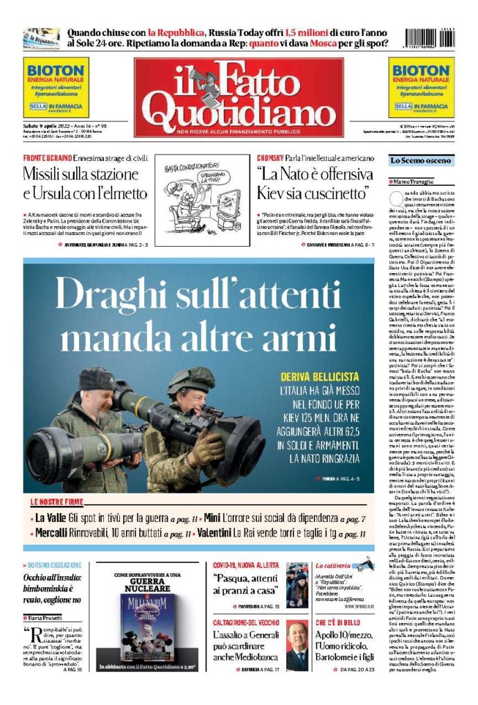 Copertina di sabato 9 Aprile 2022