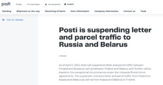 Guerra Russia-Ucraina, la Finlandia sospende i servizi postali con Russia e Bielorussia. Articoli non consegnati verranno restituiti