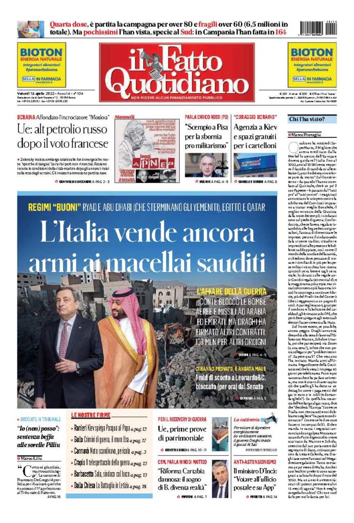 Copertina di venerdì 15 Aprile 2022