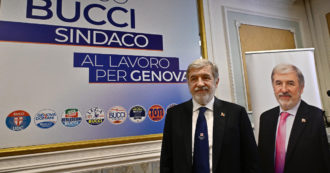Copertina di Comunali, a Genova tutti sul carro di Bucci: Iv passa col centrodestra e sostiene il sindaco. E la Lega mette il suo nome al posto di “Salvini”