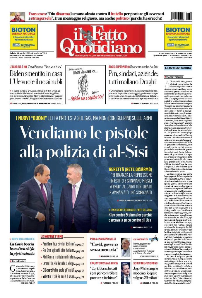 Copertina di sabato 16 Aprile 2022