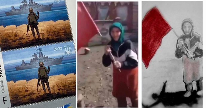 La “compagna” babushka sfida l’eroe sul francobollo