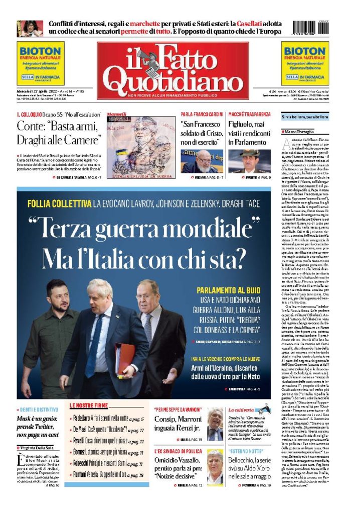 Copertina di mercoledì 27 Aprile 2022