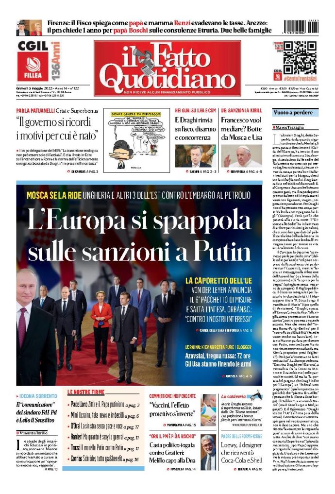 Copertina di giovedì 5 Maggio 2022