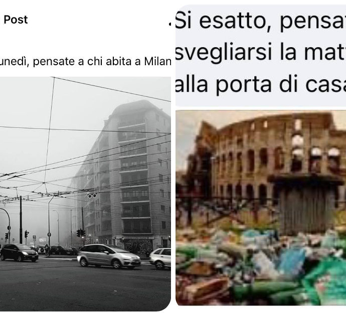 Roma vs Milano, lo sfottò sui social: “Se siete tristi, pensate a chi vive a Milano”. La replica: “Almeno non siamo sommersi da spazzatura, topi e cinghiali”