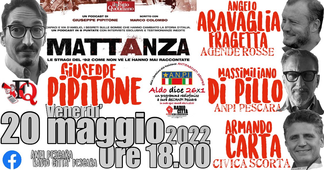 Stragi del ’92, segui la diretta dell’Anpi dedicata al podcast Mattanza con l’autore Giuseppe Pipitone