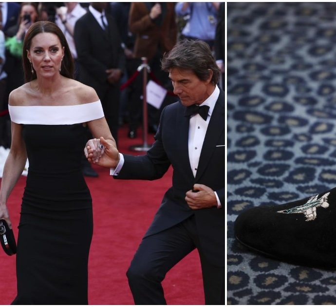 Il principe William in “pantofole” sul red carpet di Top Gun: le sue scarpe con ricamato un jet da combattimento rubano la scena a Kate Middleton